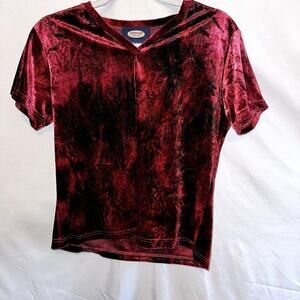 Vintage Y2K 90s Jordache Dark Red Maroon Velvet Fitted Top - Short Sleeve Shirt